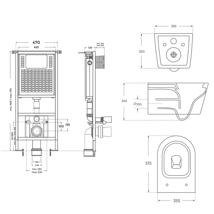Pack inodoro Bolonia negro mate + cisterna empotrada suspendida