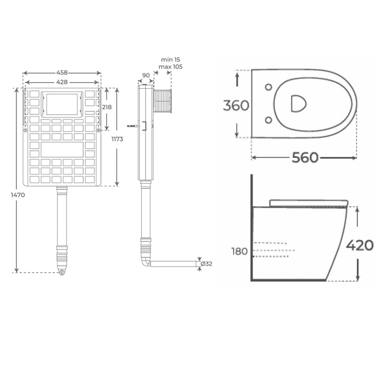 Pack inodoro compacto negro Elba + cisterna empotrada
