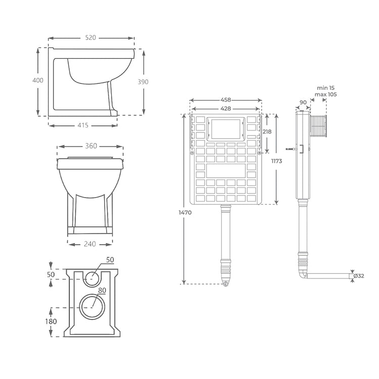 Pack inodoro compacto York Style + Cisterna empotrada compacta
