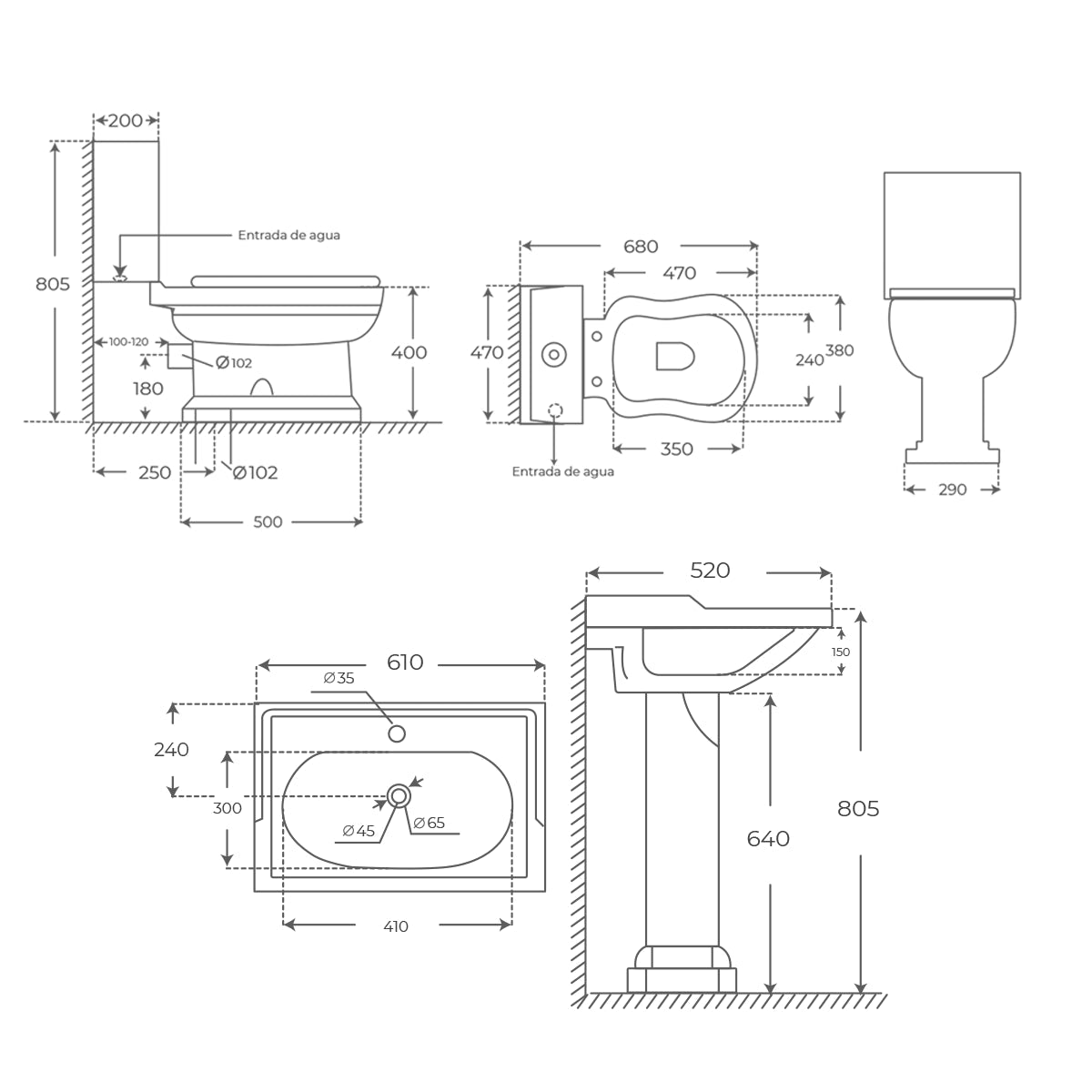 Pack inodoro con tapa madera + Lavabo Atenas - The Bath