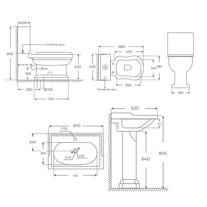 Pack inodoro con tapa madera + Lavabo Atenas - The Bath