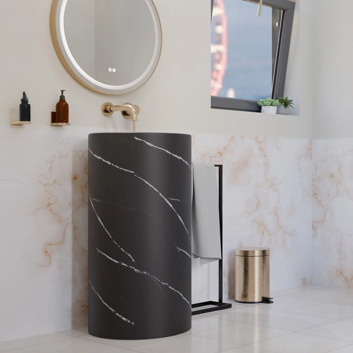 Pack Inodoro + Lavabo Negro Marmolado Líjar - Thebath