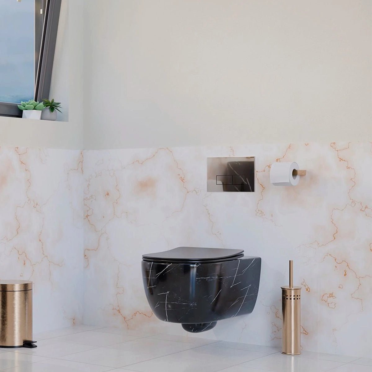 Pack Inodoro + Lavabo Negro Marmolado Líjar - Thebath