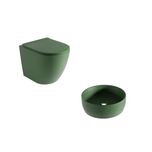 Pack Inodoro + Lavabo Redondo Verde Oscuro Jana - Thebath