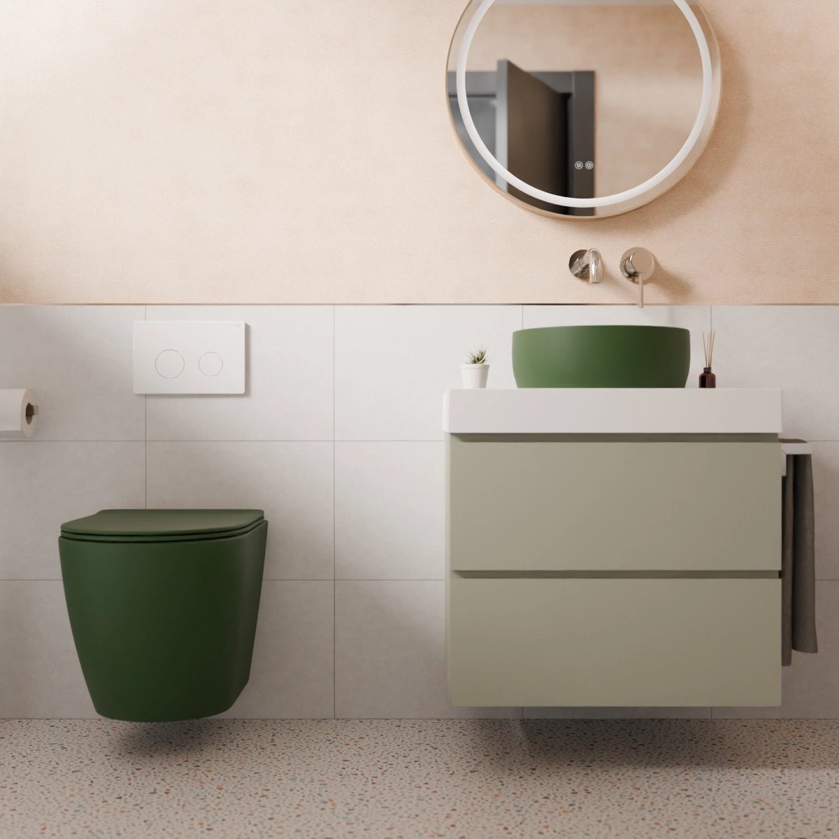 Pack Inodoro + Lavabo Redondo Verde Oscuro Jana - Thebath
