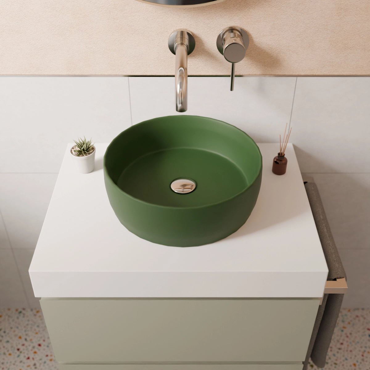 Pack Inodoro + Lavabo Redondo Verde Oscuro Jana - Thebath