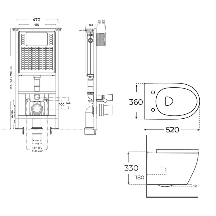 Pack inodoro suspendido Elba negro mate + cisterna empotrada
