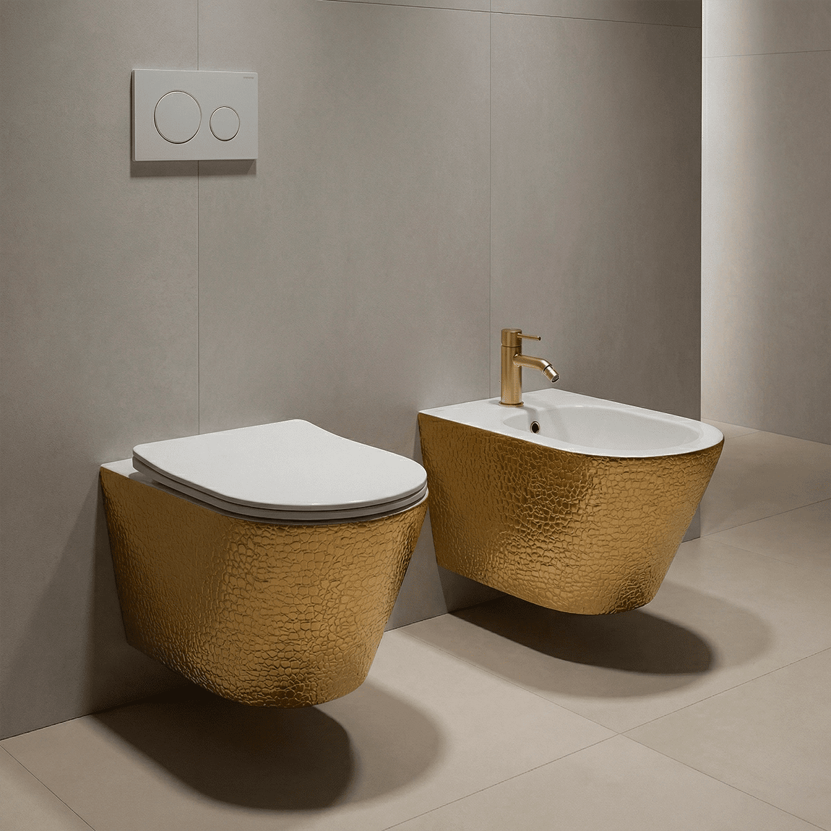 Pack inodoro y bidé suspendido Umbra Blanco - Oro - The Bath