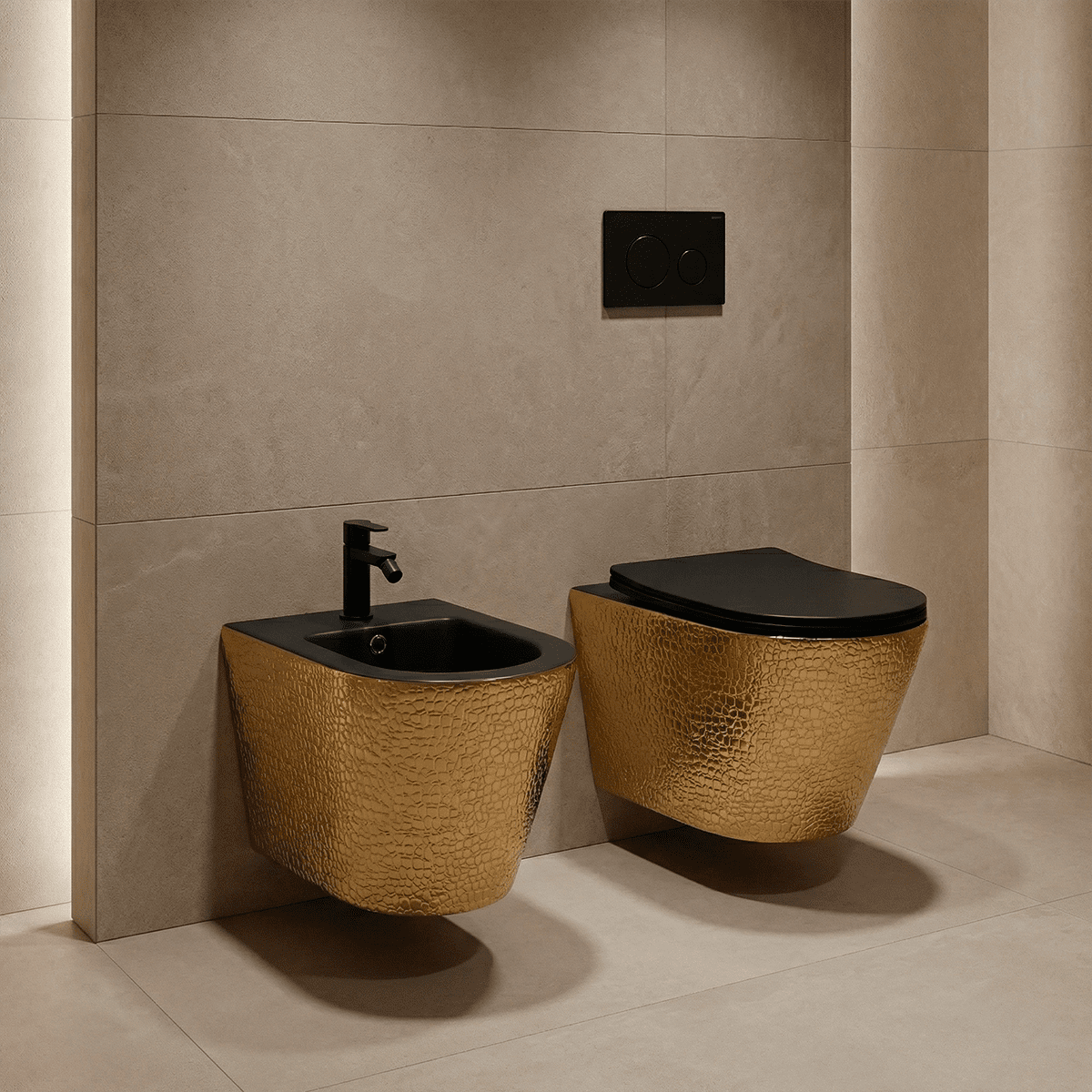 Pack inodoro y bidé suspendido Umbra Negro - Oro - The Bath