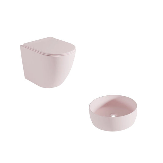 Pack Inodoro y Lavabo Redondo Rosa Jana - Thebath