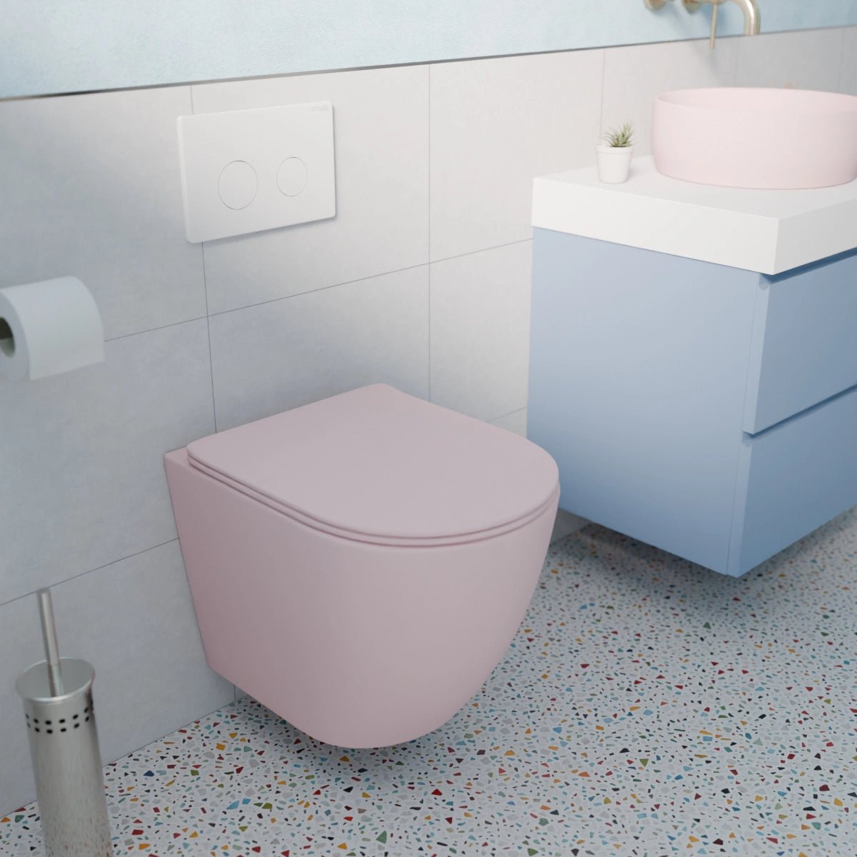 Pack Inodoro y Lavabo Redondo Rosa Jana - Thebath