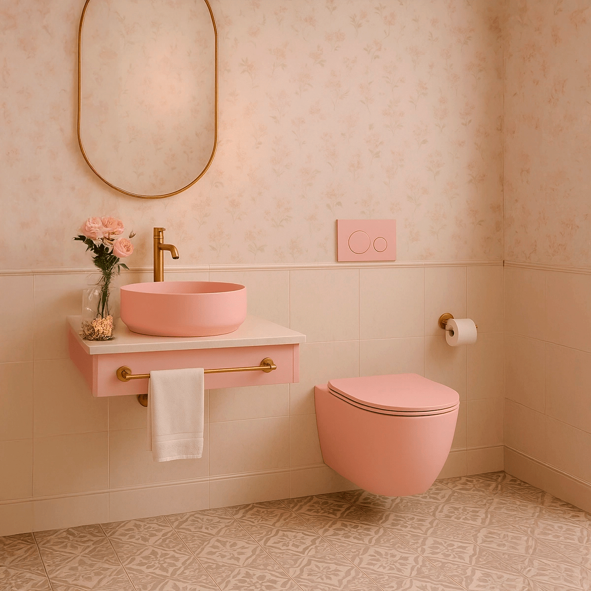 Pack Inodoro y Lavabo Redondo Rosa Jana - Thebath