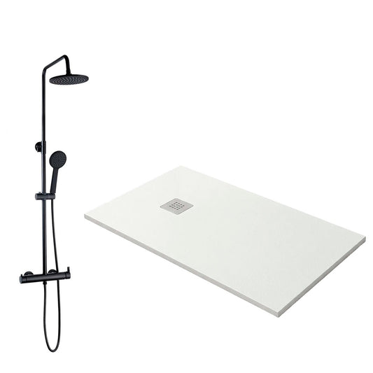 Pack plato de resina blanco + columna de ducha Nias negra - The Bath