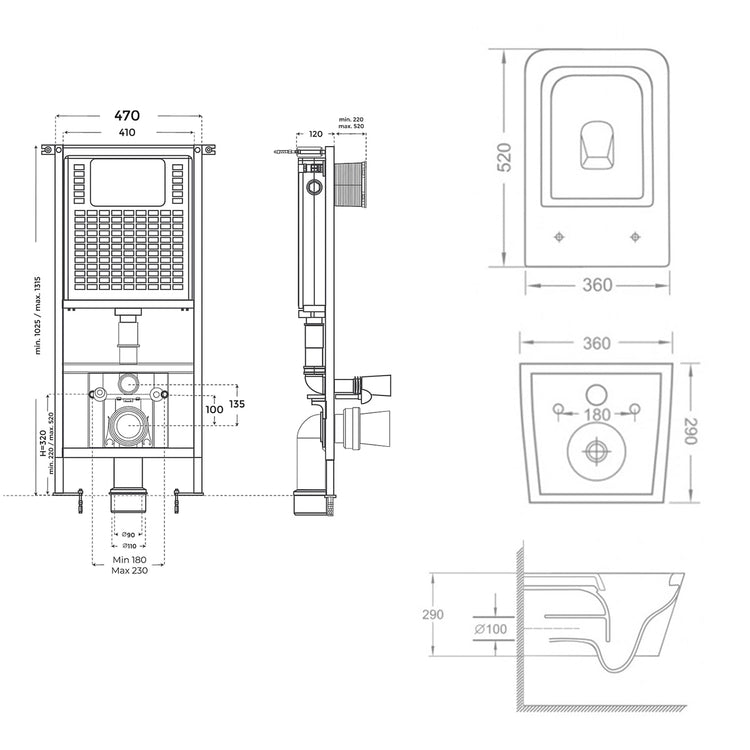 Pack suspendido cisterna empotrada + Inodoro Durante Suspendido