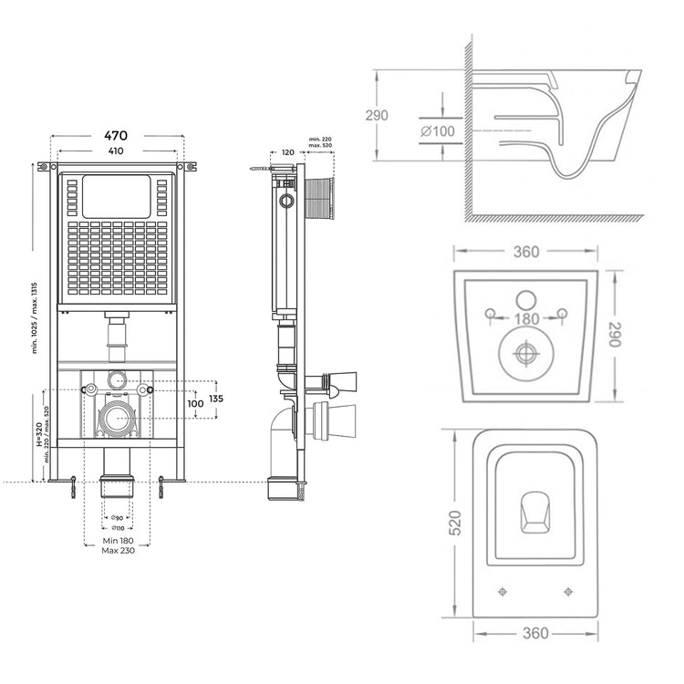 Pack suspendido cisterna empotrada + Wc Suspendido Corvo Rimless