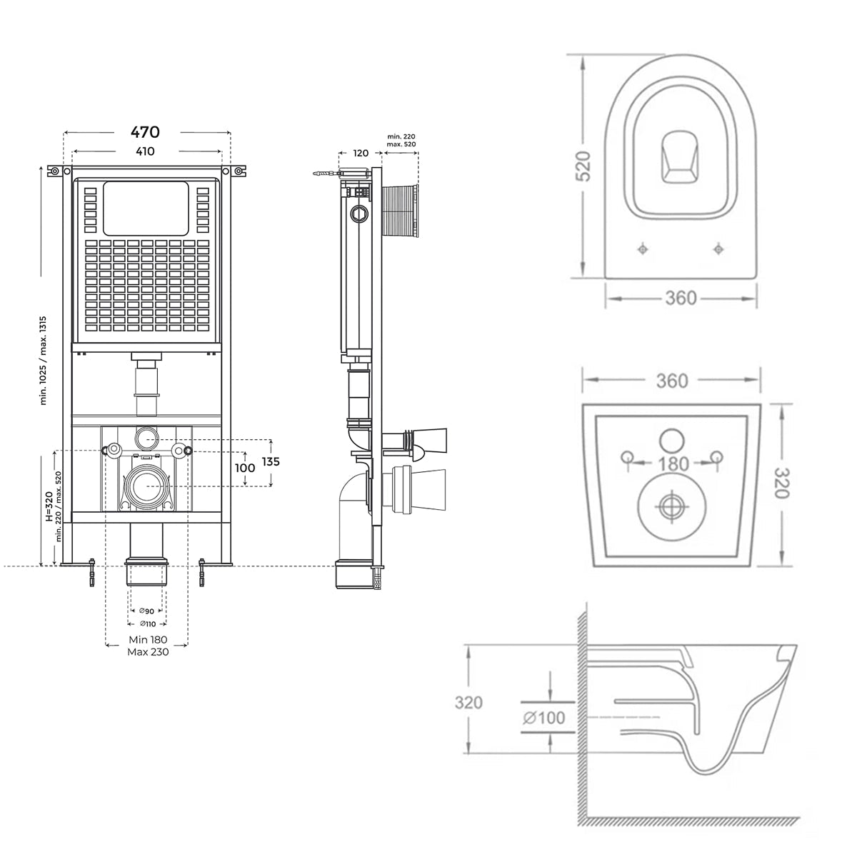 Pack suspendido cisterna empotrada + Wc Suspendido Nevis Rimless - The Bath