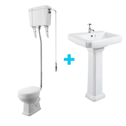 Inodoro clásico tanque alto York + Lavabo con pedestal York
