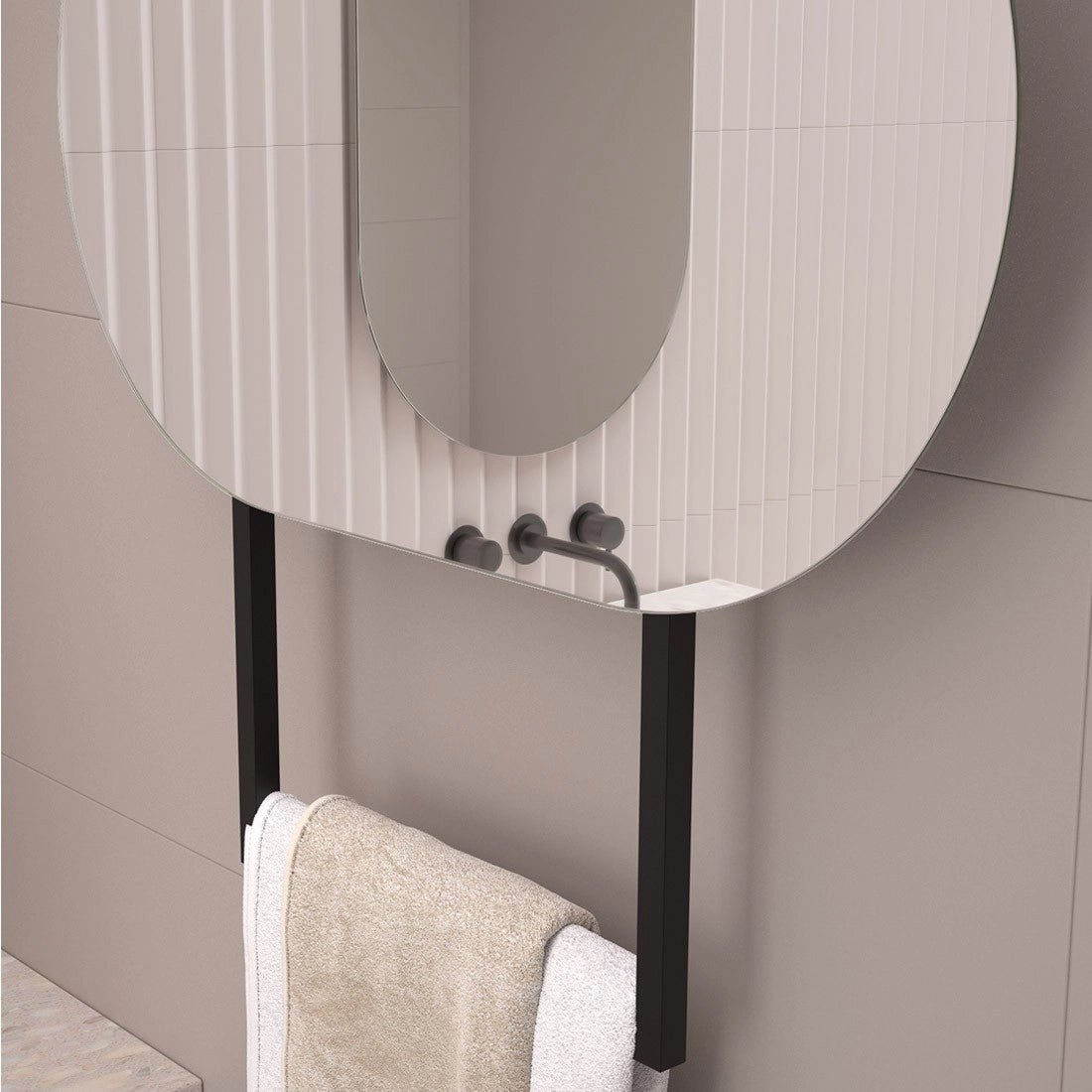 Soporte metálico de techo con toallero para espejo